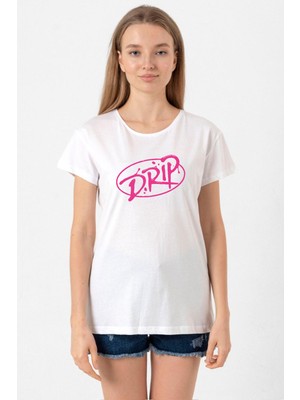 Babymonster Drip Beyaz Kadın Bisikletyaka Tshirt