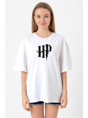 Hp Logo Beyaz Kadın Oversize Tshirt