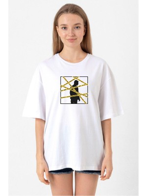 The Mentalist Crime Scene Tape Beyaz Kadın Oversize Tshirt