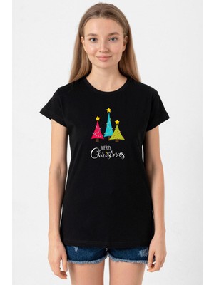 Merry Christmas Siyah Kadın Tshirt