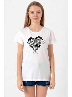 Chucky And Bride Horror Beyaz Kadın Bisikletyaka Tshirt