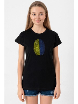 Sarı Lacivert Parmak Izi Siyah Kadın Tshirt
