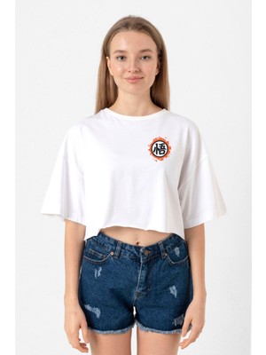 Dragon Ball Z Anime Logo Beyaz Kadın Crop Tshirt