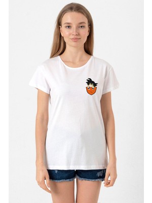 Dragon Ball Z Anime Son Goku Pocket Beyaz Kadın Bisikletyaka Tshirt