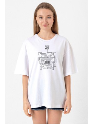 Prison Break Labyrinth Beyaz Kadın Oversize Tshirt