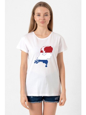 Euro 24 Netherlands Beyaz Kadın Bisikletyaka Tshirt