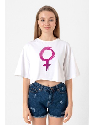 Purple Venus Symbol Beyaz Kadın Crop Tshirt