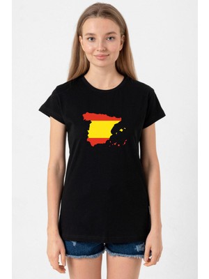 Euro 24 Spain Siyah Kadın Tshirt
