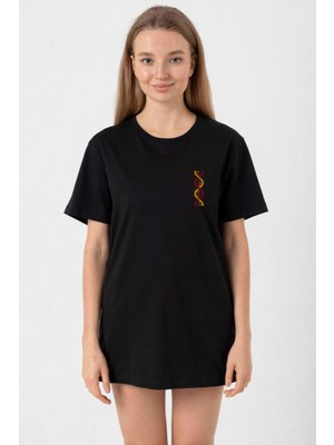 Sarı Kırmızı Dna Siyah Kadın Oversize Tshirt
