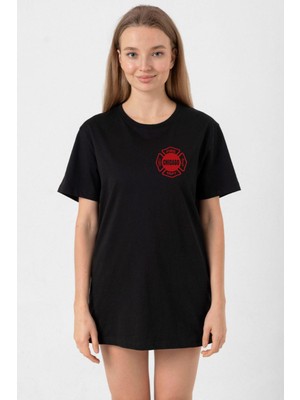 Chicago Fire Logo Siyah Kadın Oversize Tshirt