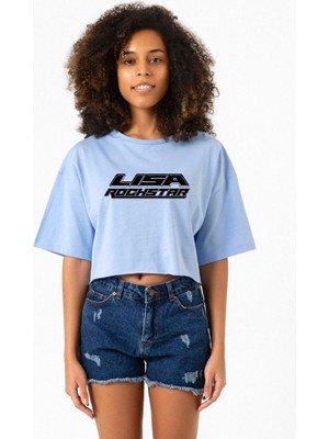 Lisa Rockstar Bebe Mavi Kadın Crop Tshirt