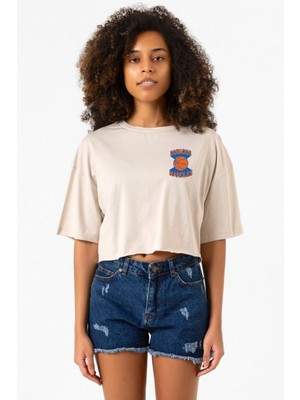 Dubious Handles Logo Bej Kadın Crop Tshirt