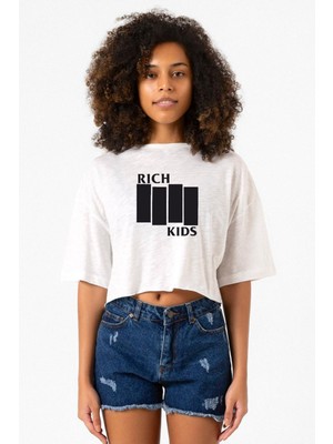 G-Dragon Rich Kids Beyaz Kırçıllı Kadın Crop Tshirt