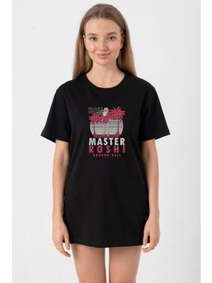 Dragon Ball Z Anime Master Roshi Ho!! Siyah Kadın Oversize Tshirt