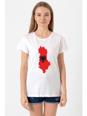 Euro 24 Albania Beyaz Kadın Bisikletyaka Tshirt