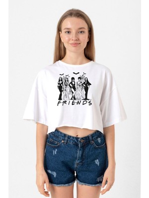 Halloween Friends Beyaz Kadın Crop Tshirt