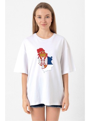 Euro 24 Serbia Beyaz Kadın Oversize Tshirt