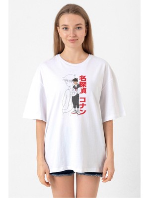 Detective Conan Anime Shinichi Kudo Beyaz Kadın Oversize Tshirt