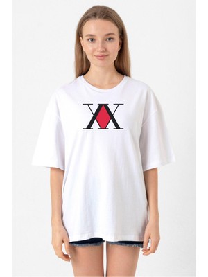 Hunter x Hunter Anime Logo Beyaz Kadın Oversize Tshirt