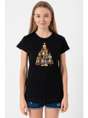 Book Lovers Christmas Siyah Kadın Tshirt