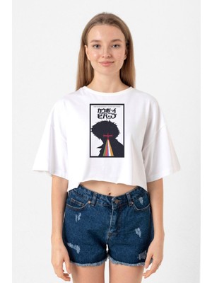 See You In Space Cowboys Minimalist Anime Poster Beyaz Kadın Crop Tshirt