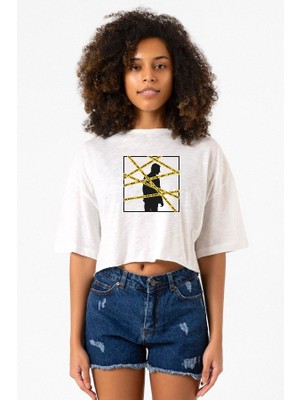 The Mentalist Crime Scene Tape Beyaz Kırçıllı Kadın Crop Tshirt