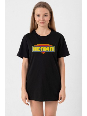 He Man Logo Siyah Kadın Oversize Tshirt