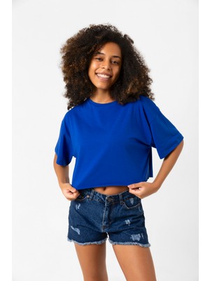 Basic Saks Mavi Oversize Crop Tshirt