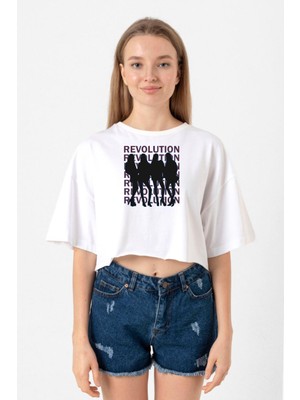 Blackpink Revolution Beyaz Kadın Crop Tshirt