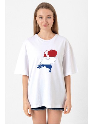 Euro 24 Netherlands Beyaz Kadın Oversize Tshirt