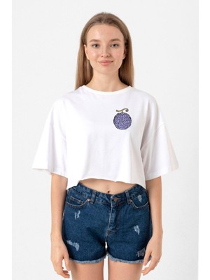 One Piece Anime Gomu Gomu Devil Fruit Beyaz Kadın Crop Tshirt