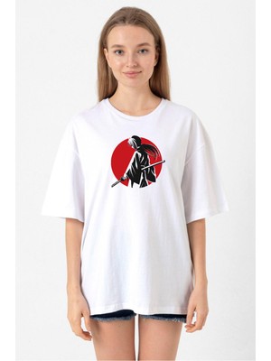 Rurouni Kenshin Samurai Logo Beyaz Kadın Oversize Tshirt