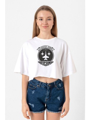 Top Gun Maverick Fighter Town Beyaz Kadın Crop Tshirt