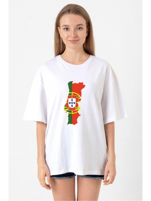 Euro 24 Portugal Beyaz Kadın Oversize Tshirt