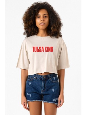 Tulsa King Lettern Bej Kadın Crop Tshirt