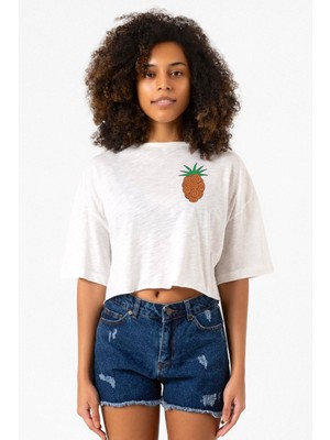 One Piece Anime Bara Bara Devil Fruit Beyaz Kırçıllı Kadın Crop Tshirt