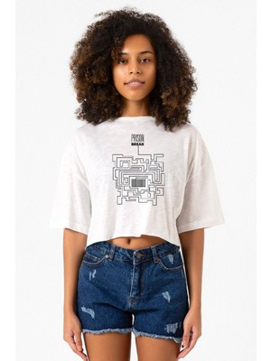 Prison Break Labyrinth Beyaz Kırçıllı Kadın Crop Tshirt