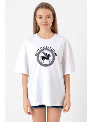 Percy Jackson Camp Half Blood Beyaz Kadın Oversize Tshirt