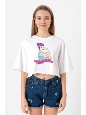 We Can Do It Beyaz Kadın Crop Tshirt