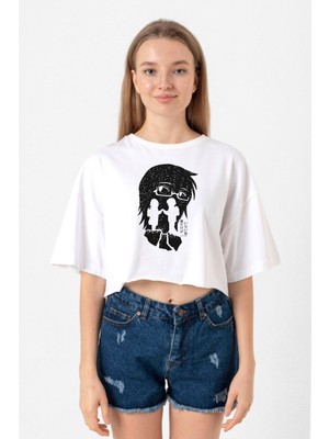 Erased Anime Black White Silhoette Beyaz Kadın Crop Tshirt
