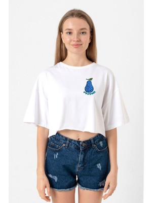 One Piece Anime Gura Gura Devil Fruit Beyaz Kadın Crop Tshirt