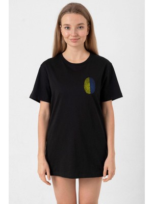 Sarı Lacivert Parmak Izi Siyah Kadın Oversize Tshirt