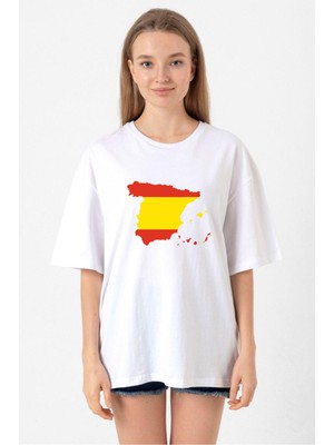 Euro 24 Spain Beyaz Kadın Oversize Tshirt