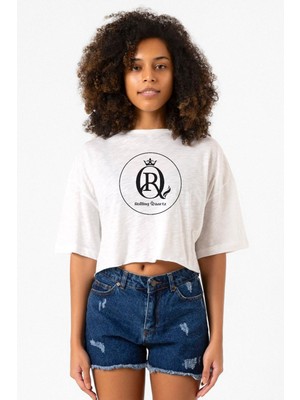 Rolling Quartz Logo Beyaz Kırçıllı Kadın Crop Tshirt