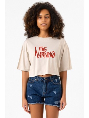 The Warning Logo Bej Kadın Crop Tshirt
