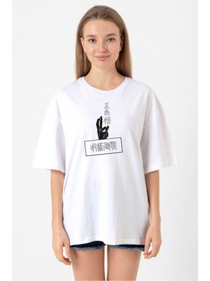 Jujutsu Kaisen Anime Gojo Satoru Beyaz Kadın Oversize Tshirt