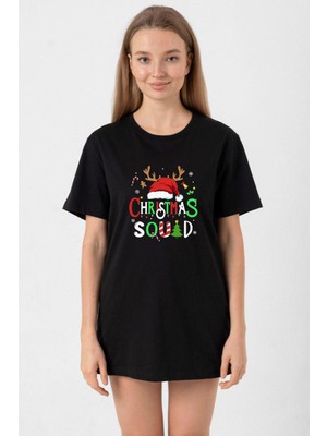 Christmas Squad Siyah Kadın Oversize Tshirt