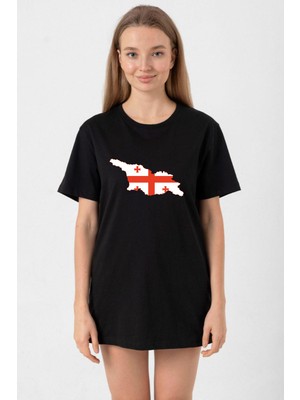Euro 24 Georgia Siyah Kadın Oversize Tshirt