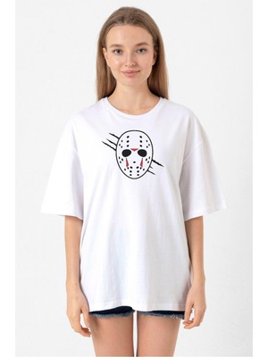 Jason Voorhees Facemask Beyaz Kadın Oversize Tshirt