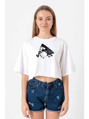 Monogatari Anime Suruga Monkey Symbol Beyaz Kadın Crop Tshirt